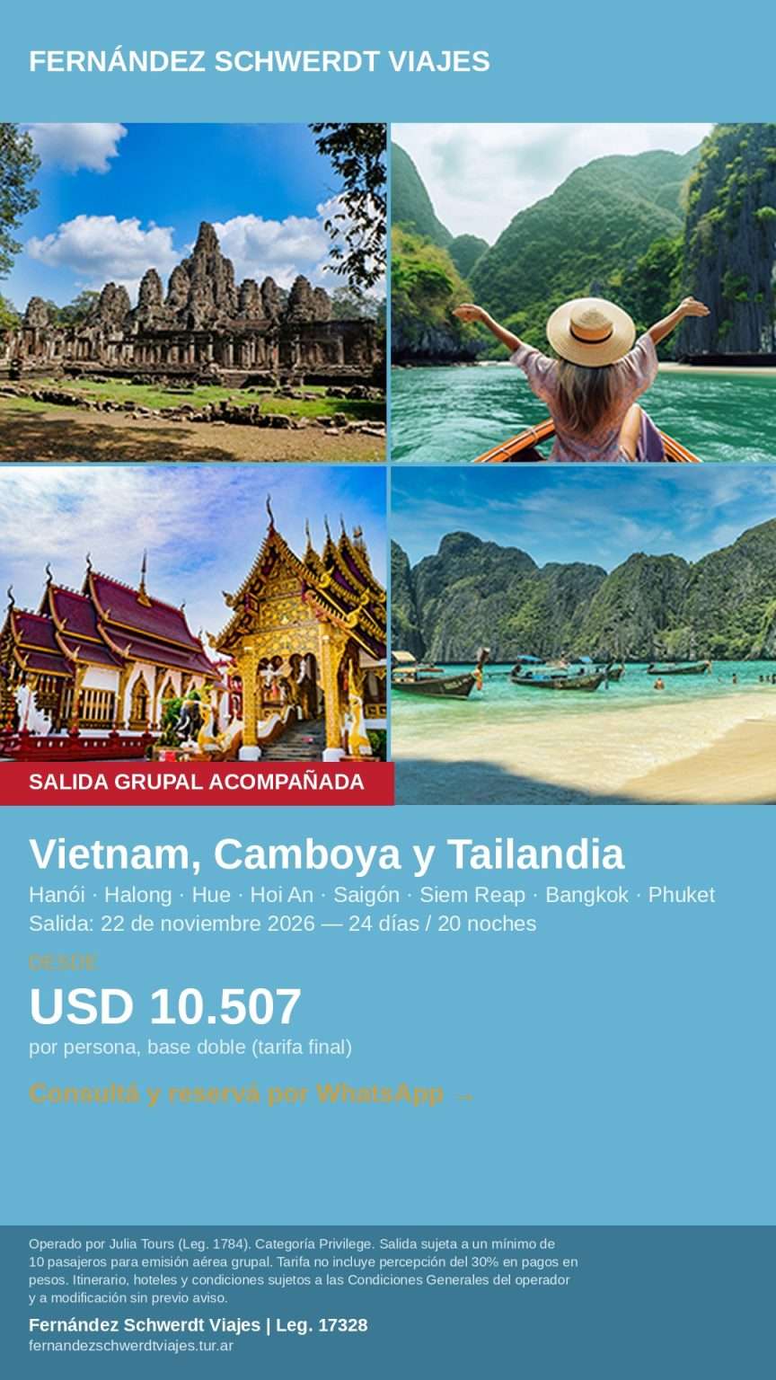 Vietnam, Camboya y Tailandia Salida Grupal Acompañada — 22 de noviembre de 2026